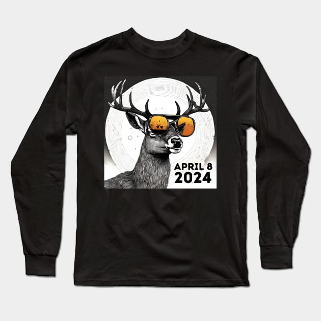 Total Eclipse Deer Hunter Outdoor Lover Long Sleeve T-Shirt by Little Duck Designs